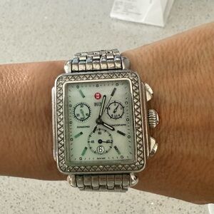 Michele Deco Watch Stainless Steal Diamonds Mother of Pearl Women’s Watch